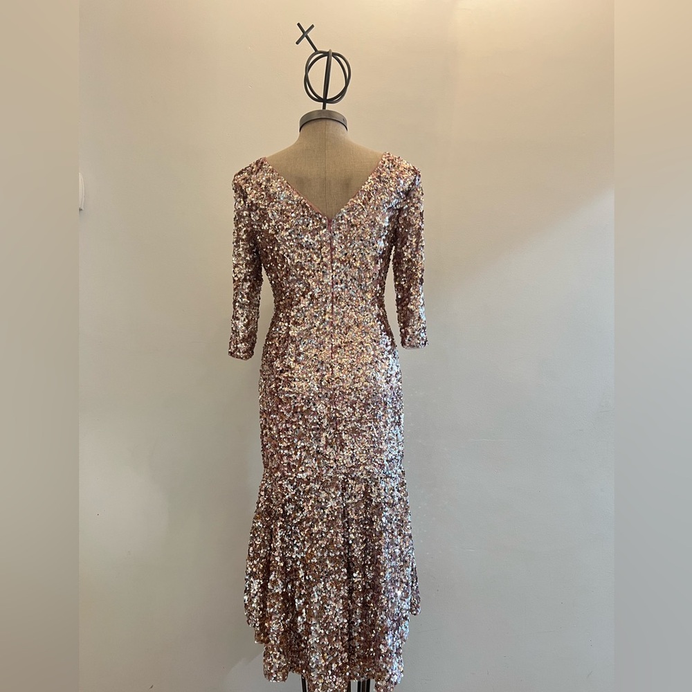 Adrianna papell 3/4 sleeves fully colorful sequins round neck midi dress - Picture 7 of 12